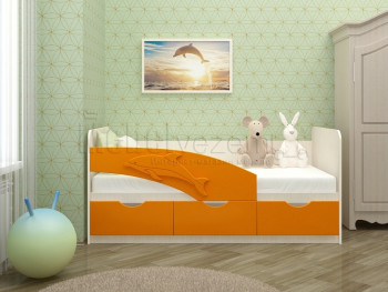 Дельфин-3 Кровать детская 3 ящика без ручек 1.6 Оранжевый глянец в Чулыме - chulym.mebel54.com | фото