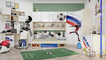 Детская комната Футбол ЧМ (Белый/Синий/корпус Клен) в Чулыме - chulym.mebel54.com | фото