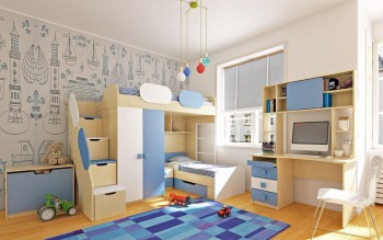 Детская комната Скай (Синий/Белый/корпус Клен) в Чулыме - chulym.mebel54.com | фото