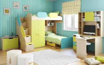 Детская комната Смайли (Желтый/Голубой/Зеленый/корпус Клен) в Чулыме - chulym.mebel54.com | фото