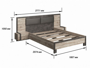 Клео Кровать 1600 с настилом (Дуб Юкон/Ателье темное) в Чулыме - chulym.mebel54.com | фото