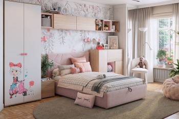 Комплект детской мебели Алина К2 Дуб мария/белый/нежно-розовый велюр в Чулыме - chulym.mebel54.com | фото