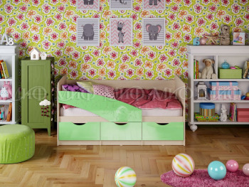 Кровать Бабочки 1,6м (Салатовый металлик) в Чулыме - chulym.mebel54.com | фото