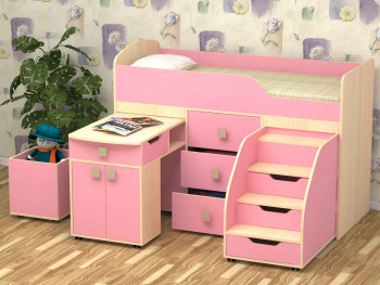Кровать детская Фея 1.6 Дуб молочный/Розовый в Чулыме - chulym.mebel54.com | фото