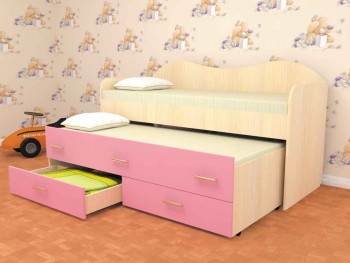 Кровать детская Нимфа двухместная 2.0 Дуб молочный/Розовый в Чулыме - chulym.mebel54.com | фото