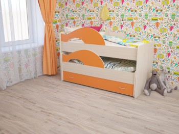 Кровать детская Радуга 1600 Млечный дуб/Оранжевый в Чулыме - chulym.mebel54.com | фото