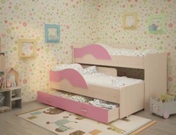 Кровать детская Радуга 1600 Млечный дуб/Розовый в Чулыме - chulym.mebel54.com | фото
