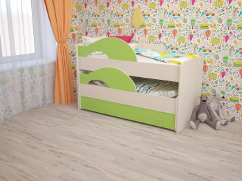 Кровать детская Радуга 1600 Млечный дуб/Салатовый в Чулыме - chulym.mebel54.com | фото