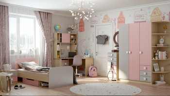 Кровать Грэйси 1650х750 (Розовый/Серый/корпус Клен) в Чулыме - chulym.mebel54.com | фото