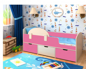 Кровать Малыш-мини Дуб молочный/Розовый в Чулыме - chulym.mebel54.com | фото