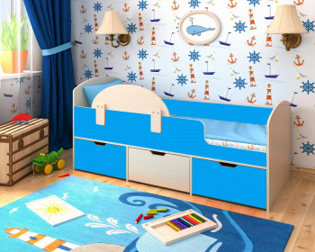 Кровать Малыш-мини с бортиком Дуб молочный/Голубой в Чулыме - chulym.mebel54.com | фото