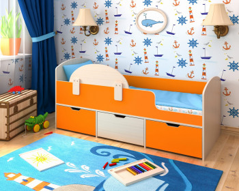 Кровать Малыш-мини с бортиком Дуб молочный/Оранжевый в Чулыме - chulym.mebel54.com | фото