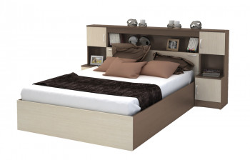 Кровать с прикроватным блоком КР 552 Спальня Basya (шимо темный/шимо светлый) в Чулыме - chulym.mebel54.com | фото