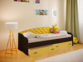 Кровать Софа-7 с мягкой спинкой (800х1900) Венге/Желтый в Чулыме - chulym.mebel54.com | фото