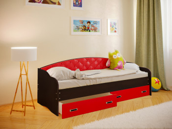 Кровать Софа-7 с мягкой спинкой (800х1900) Венге/Красный в Чулыме - chulym.mebel54.com | фото