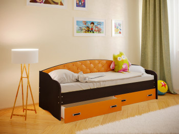 Кровать Софа-7 с мягкой спинкой (800х1900) Венге/Оранжевый в Чулыме - chulym.mebel54.com | фото