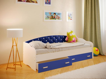 Кровать Софа-7 с мягкой спинкой со стразами (800х1900) Белый/Синий в Чулыме - chulym.mebel54.com | фото