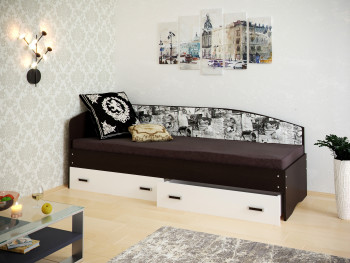 Кровать Софа-9 с мягкой спинкой с рисунком Милана (900х1900) Венге/Белый в Чулыме - chulym.mebel54.com | фото