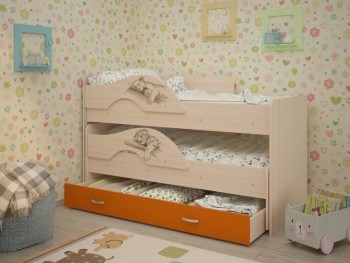 Кровать выкатная Радуга-Сафари детская 1600 Млечный дуб/Оранжевый в Чулыме - chulym.mebel54.com | фото