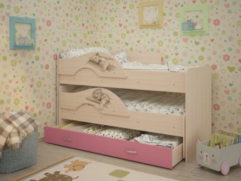 Кровать выкатная Радуга-Сафари детская 1600 Млечный дуб/Розовый в Чулыме - chulym.mebel54.com | фото