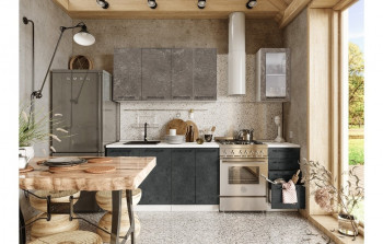 Кухонный гарнитур Нувель 1800мм белый/бетон коричневый/бетон черный в Чулыме - chulym.mebel54.com | фото
