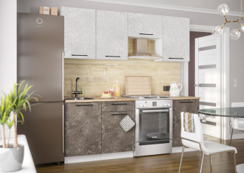 Кухонный гарнитур Нувель 2100мм белый/бетон коричневый в Чулыме - chulym.mebel54.com | фото