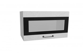 Лофт ПГСФ 600 шкаф верхний горизонтальный со стеклом и фотопечатью (Штукатурка белая/корпус Серый) в Чулыме - chulym.mebel54.com | фото