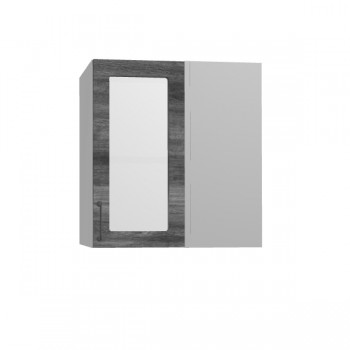 Лофт ПУС 650 шкаф верхний угловой со стеклом (Дуб бурый/корпус Серый) в Чулыме - chulym.mebel54.com | фото