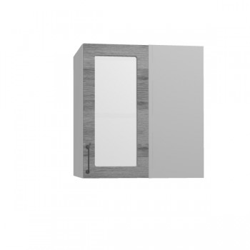 Лофт ПУС 650 шкаф верхний угловой со стеклом (Дуб цикорий/корпус Серый) в Чулыме - chulym.mebel54.com | фото