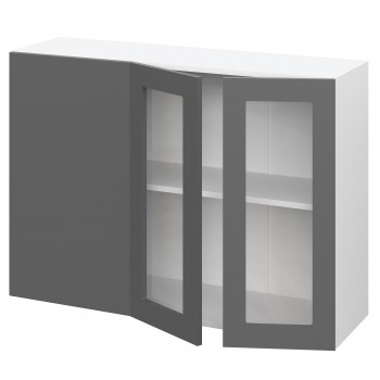 Норд ШВУПС 1000 Шкаф верхний угловой со стеклом (Софт черный/корпус Белый) в Чулыме - chulym.mebel54.com | фото