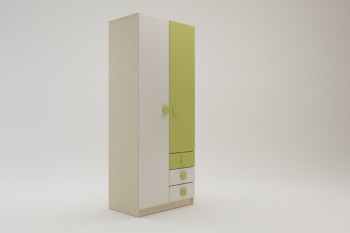 Шкаф 2-х створчатый с ящиками Эппл (Зеленый/Белый/корпус Клен) в Чулыме - chulym.mebel54.com | фото