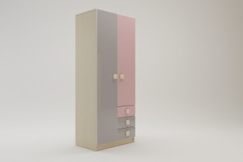 Шкаф 2-х створчатый с ящиками Грэйси (Розовый/Серый/корпус Клен) в Чулыме - chulym.mebel54.com | фото