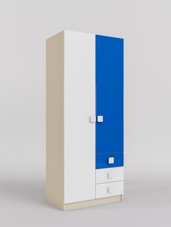 Шкаф 2-х створчатый с ящиками Скай люкс (Синий/Белый/корпус Клен) в Чулыме - chulym.mebel54.com | фото