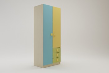 Шкаф 2-х створчатый с ящиками Смайли (Желтый/Голубой/Зеленый/корпус Клен) в Чулыме - chulym.mebel54.com | фото