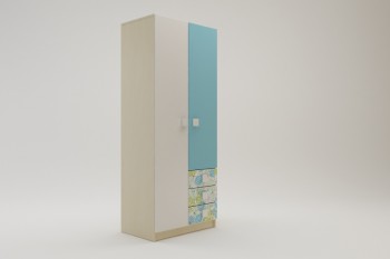 Шкаф 2-х створчатый с ящиками Твит (Белый/Зеленый/корпус Клен) в Чулыме - chulym.mebel54.com | фото