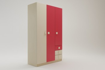 Шкаф 3-х створчатый с ящиками Бэрри (Бежевый/Красный/корпус Клен) в Чулыме - chulym.mebel54.com | фото