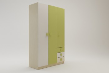 Шкаф 3-х створчатый с ящиками Эппл (Зеленый/Белый/корпус Клен) в Чулыме - chulym.mebel54.com | фото