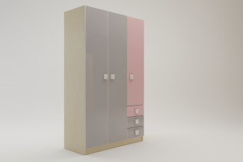 Шкаф 3-х створчатый с ящиками Грэйси (Розовый/Серый/корпус Клен) в Чулыме - chulym.mebel54.com | фото
