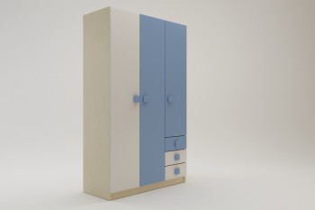 Шкаф 3-х створчатый с ящиками Скай (Синий/Белый/корпус Клен) в Чулыме - chulym.mebel54.com | фото