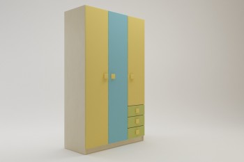 Шкаф 3-х створчатый с ящиками Смайли (Желтый/Голубой/Зеленый/корпус Клен) в Чулыме - chulym.mebel54.com | фото