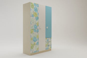 Шкаф 3-х створчатый с ящиками Твит (Белый/Зеленый/корпус Клен) в Чулыме - chulym.mebel54.com | фото