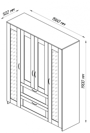 Шкаф четырехдверный Сириус с 1 зеркалом и 2 ящиками дуб венге в Чулыме - chulym.mebel54.com | фото