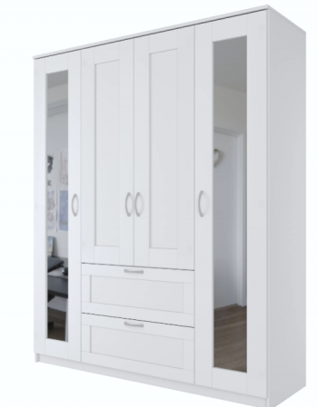 Шкаф четырехдверный Сириус с 2 зеркалами и 2 ящиками белый в Чулыме - chulym.mebel54.com | фото