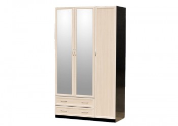 Шкаф для платья и белья 3-х дверный с профилем МДФ с 2 малыми зеркалами Венге/Дуб выбеленный в Чулыме - chulym.mebel54.com | фото