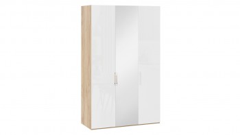 Шкаф комбинированный с 2 глухими и 1 зеркальной дверями правый «Эмбер» Яблоня Беллуно/Белый глянец в Чулыме - chulym.mebel54.com | фото