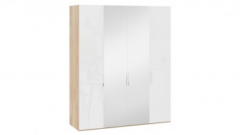 Шкаф комбинированный с 2 глухими и 2 зеркальными дверями «Эмбер» Яблоня Беллуно/Белый глянец в Чулыме - chulym.mebel54.com | фото