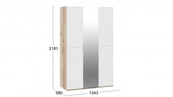 Шкаф комбинированный с 3-мя дверями «Фьюжн» Дуб делано/Белый глянец в Чулыме - chulym.mebel54.com | фото