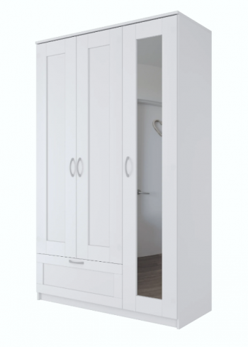 Шкаф трехдверный Сириус с зеркалом и 1 ящиком белый в Чулыме - chulym.mebel54.com | фото