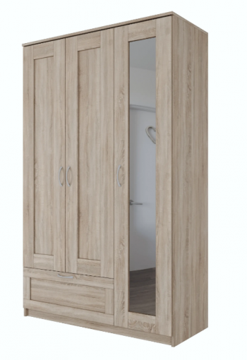 Шкаф трехдверный Сириус с зеркалом и 1 ящиком дуб сонома в Чулыме - chulym.mebel54.com | фото