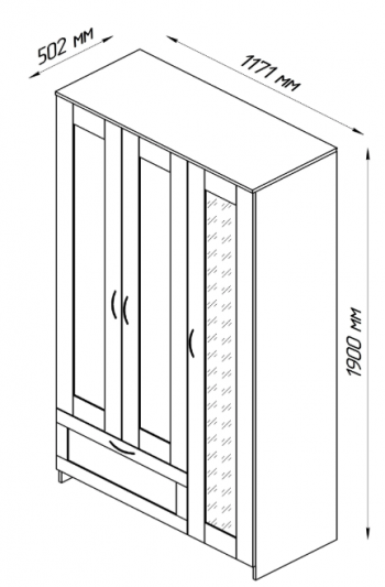 Шкаф трехдверный Сириус с зеркалом и 1 ящиком дуб венге в Чулыме - chulym.mebel54.com | фото